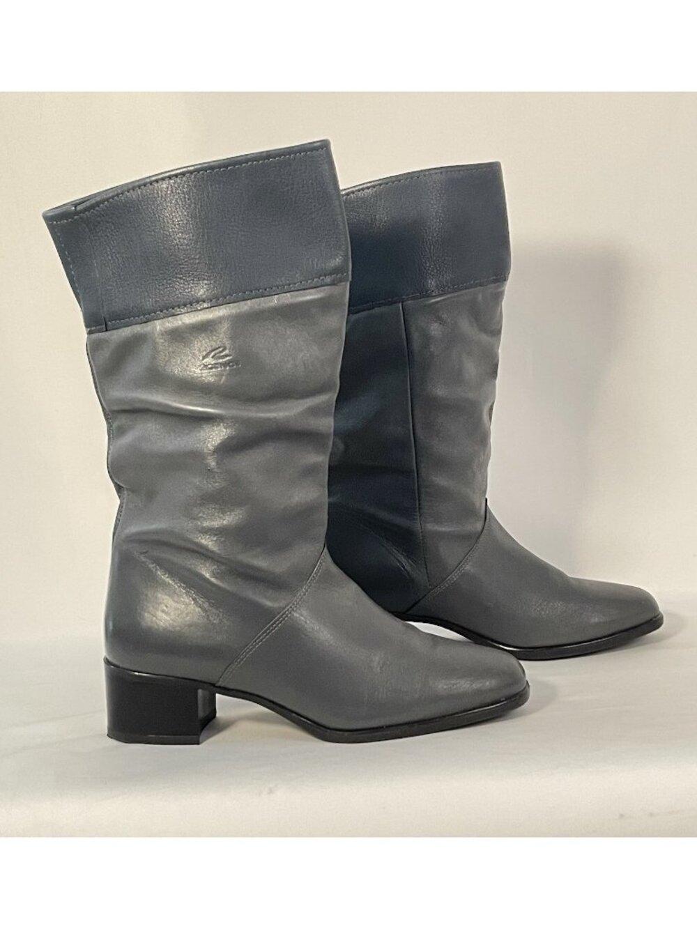 Regence Canada Leather Boots Blue Gray Tall Mid Heel Women’s 8 (Marked 8.5)